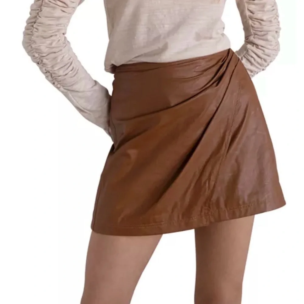 Free People Brown Faux Leather Mini Skirt - Picture 1 of 8